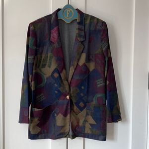 Tofy Women's Saddle Brown Rust Western Print Deep V Suit
Coat Jacket Blazer - 12